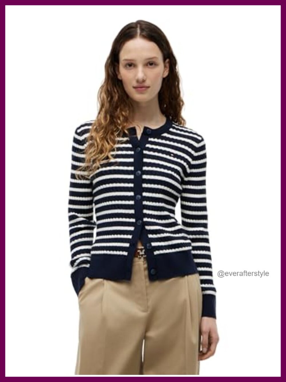 Cable Knit Crew Neck Button Down Cardigan Sweater Long Sleeve